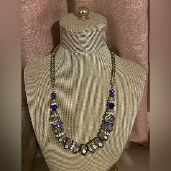 Adjustable Fun Statement Necklace in Blue and Silver Color-way - Picture 1 of 3